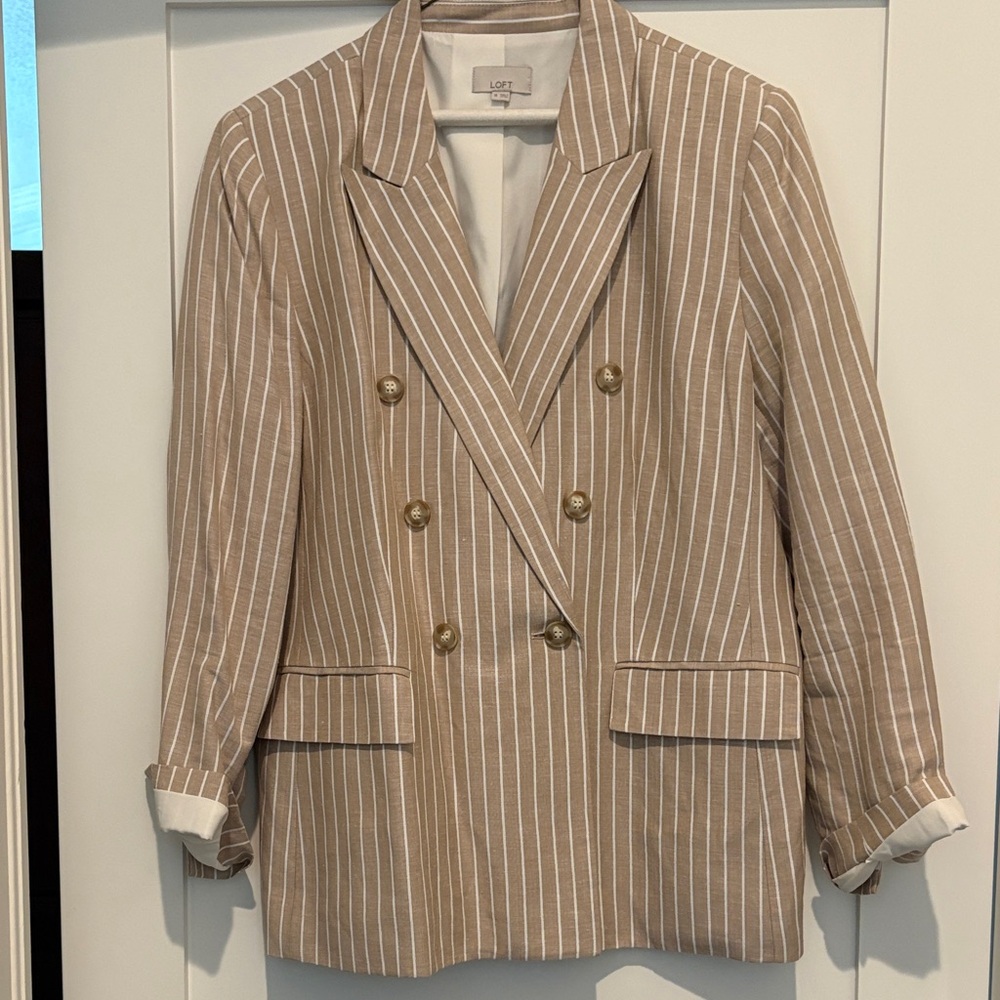 LOFT Women's Beige Linen Pinstripe Blazer